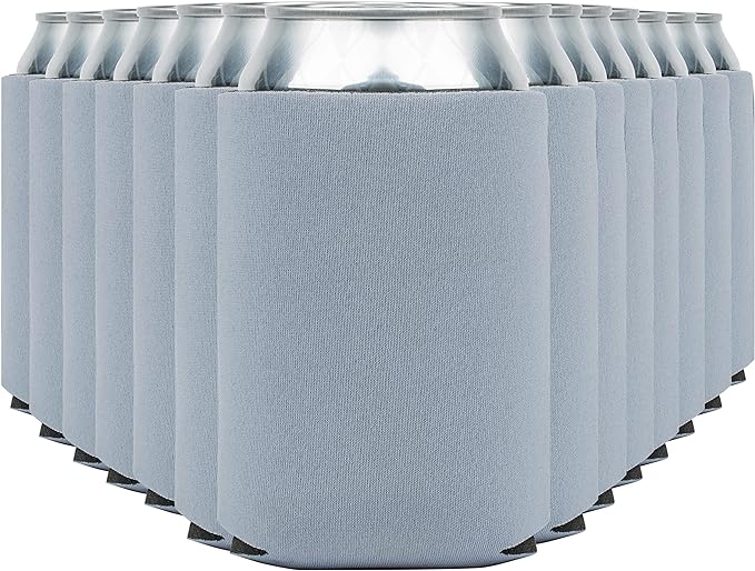 Blank Beer Can Coolers Sleeves (30-Pack) Soft Insulated Beer Can Coolies - HTV Friendly Plain Koolies in Bulk for Beer Cans & Bottles - Coolie Blanks for Vinyl Projects & Wedding Favors (Gray)