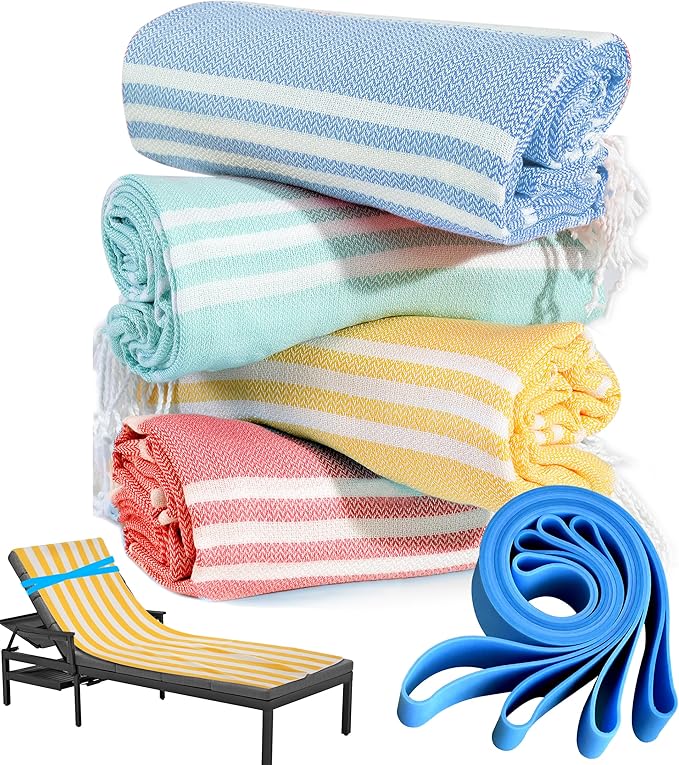 Genovega 4 Packs Cotton Turkish Beach Towels Set Bulk Oversized Extra Large Quick Dry Sand Free Bathroom Pool Swim Towel for Adult Travel Essentials Cruise Accessories Must Haves Clearance Multipack