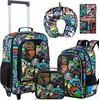 5Pcs Kids Luggage for Boys, Dinosaur Rolling Travel Carry on Suitcase for Toddler Children with Wheels(Black)