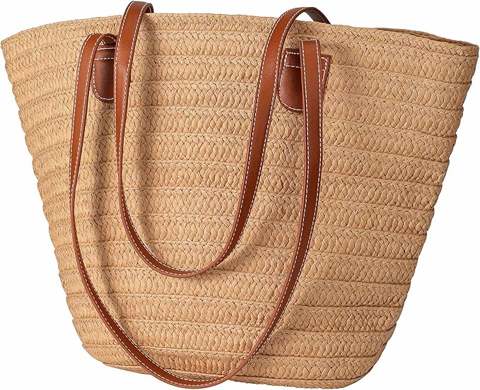 Trifabricy Beach Bags for Women, Large Beach Bag, Woven Straw Tote Bags Waterproof, Weaving Swim Shopping Travel Bag
