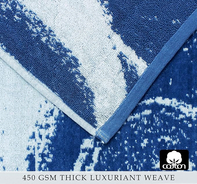 COTTON CRAFT Oversized Beach Towel - 2 Pack 35 x 70 inches XL Beach Towel - Summer Wave - 100% Cotton Jacquard Velour - Big & Huge Thick Plush 450 GSM Super Soft Luxury Towel - Pool Picnic Bath - Blue
