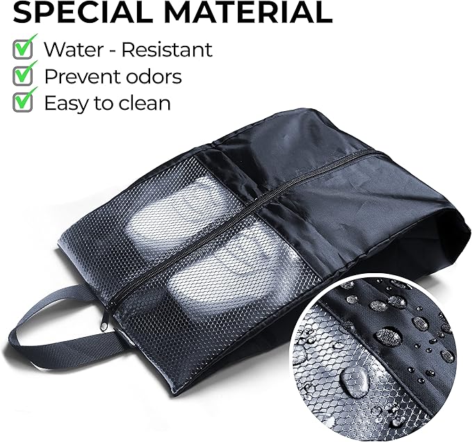 Shoe Bags For Travel, Used As For Storage or Shoe Travel Bag, Space Saving When Travelling With This Travel Shoe Bags For Packing, Featuring Waterproof Nylon Sneaker Bag. (Black, 2 Pack, Large)