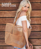 KALIDI Beach Nylon Mesh Tote Bag, Casual Tote Bag Hobo Women Foldable MAX 23L Shoulder Bag For Beach Picnic Vacation