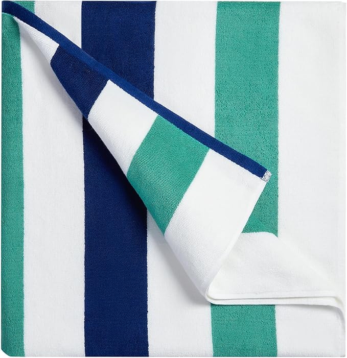 Bornbay Cotton Oversized Beach Towel - Extra Large 40"X70" Plush Thick Pool Towel, XL Fluffy Stripe Beach Towels Teal Swimming Towel for Adults Mens Women (White Teal Blue)