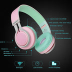 Riwbox WT-7S Bluetooth Headphones Light Up, Foldable Stero Wireless Headset with Microphone and Volume Control for PC/Tablet/TV/Travel (Pink Green)