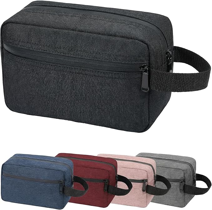 DSYSC Travel Toiletry Bag for Women Men, Small Makeup Bag, Water-Resistant Cosmetic Bag, Cosmetic Pouch, Traveling Dopp Kit, Travel Essentials Accessories (Black)