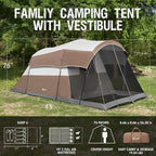 PORTAL 6/8/10 Person Family Camping Tent with Screen Room, Water Resistant Big Tunnel Tents with Rainfly, Large Family Tent for Camping, Outdoor, Patio