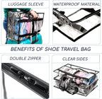 Shoe Travel Bag for Shoes - Travel Shoe Organizer - Portable Luggage Shoes Carrier Sneaker Bag - Shoe Storage Case (Clear, 8 Pairs)