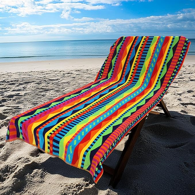COTTON CRAFT Oversized Beach Towel - 2 Pack XL 39 x 68 inches Big & Huge Beach Blanket Towel - 100% Cotton Jacquard Velour - Super Soft Luxury - Pool Picnic Bath - Cozumel Red Blue Yellow