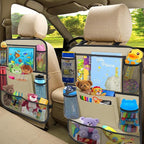 ULEEKA Car Backseat Organizer with 11" Table Holder, 10 Storage Pockets Seat Back Protectors Kick Mats for Kids Toddlers, Travel Accessories, 2 Pack, Beige