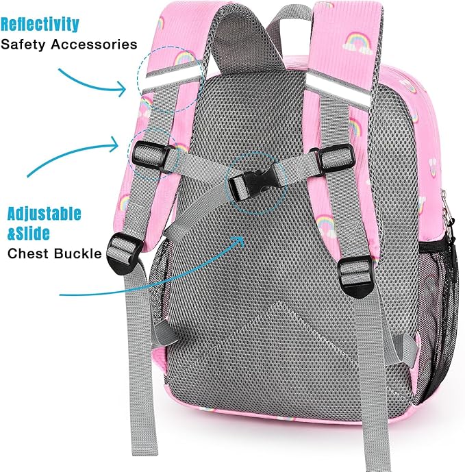 STEAMEDBUN Corduroy Toddler Backpack for Girls 2-4, Kids Preschool Backpack for Kindergarten - Rainbow