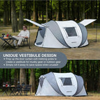Pop Up Camping Tent, 2/4/6 Person Instant Tent Waterproof PU4500mm, Spacious Ventilated Camping Tent with Front Porch, Quick Setup Lightweight Portable for Outdoor Camping Hiking Beach