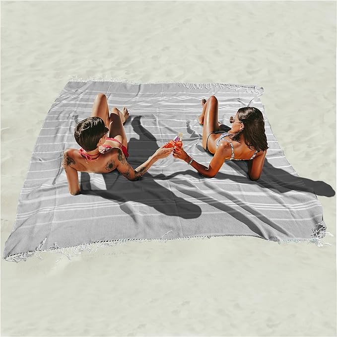 Giant Huge Thin Boho Throw Blanket Turkish Beach Blanket Towel Jumbo Extra Large XL XXL Big Oversized Outdoor Picnic Accessories Airplane Travel Essentials Camping Gears Must Haves Yard Yoga Mat Grey