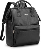 Kinmac Laptop Backpack for Women and Men, Large Capacity Travel Backpack for 15.6 inch Laptop Computer (Black PU)