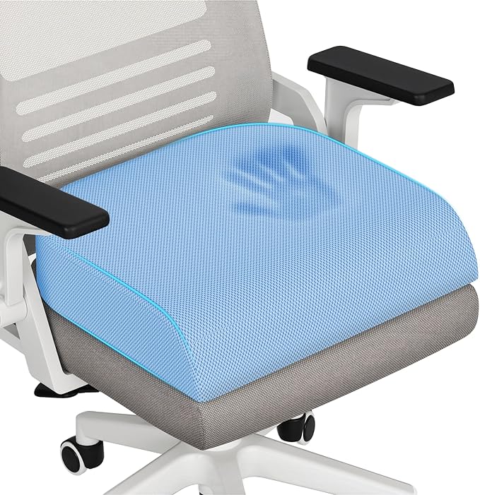 TranquilRelax XLarge Seat Cushion, Memory Foam Cushion for Long Sitting Hours on Office Chair, Home & Car, Non-Slip Chair Pad for Relieving Back & Sciatica & Hip & Coccyx Pain (Light Blue)