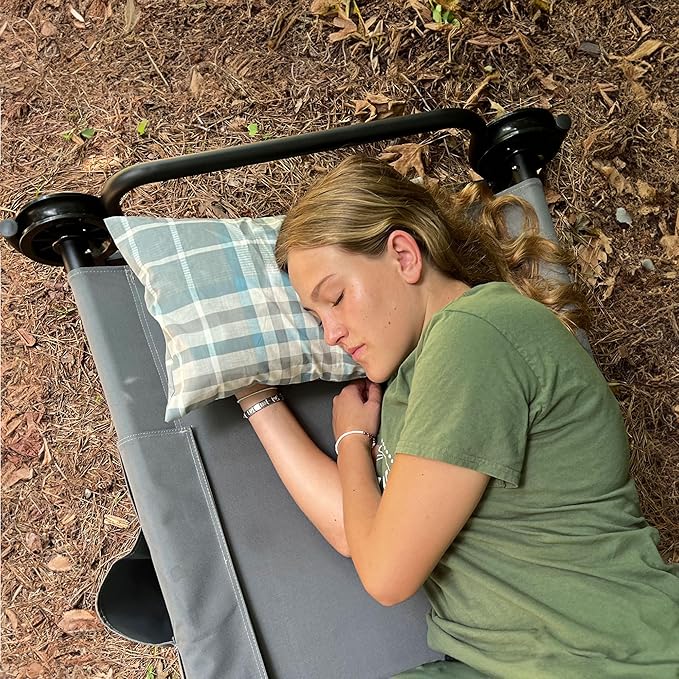 Disc-O-Bed Compact and Packable Travel Pillow with Washable Cover, Ultralight for Backpacking, Hiking, and Camping, Ocean Plaid
