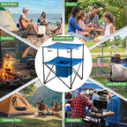 Wakeman Folding Camping Table - Small Folding Table Portable Outdoor Lightweight Tabletop with 4 Cupholders, Food Basket, and Travel Bag for Camp, Beach, or Tailgating Essentials Outdoors (Blue)