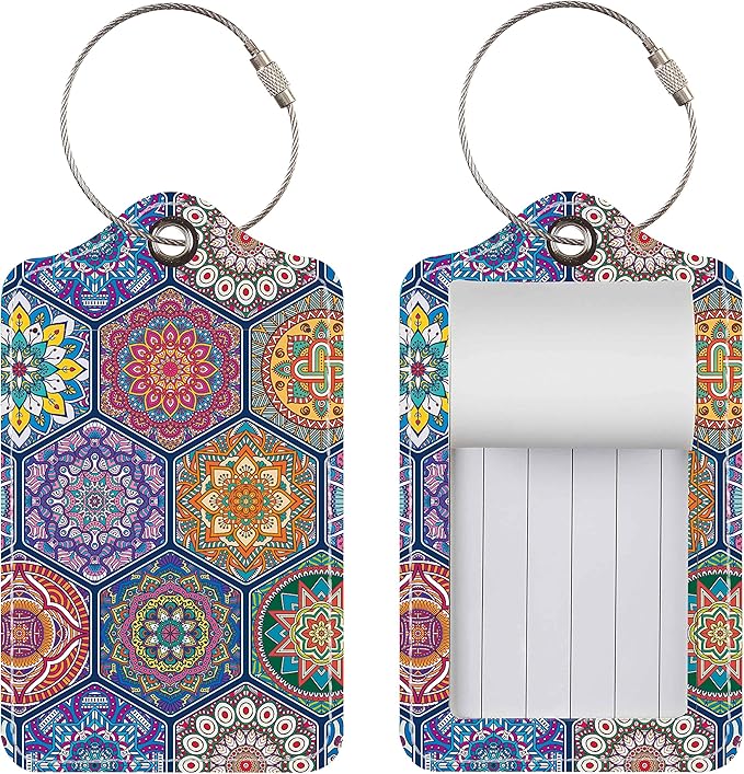 Luggage Tags for Suitcases, 2 Pack Cute PU Leather Suitcase Tag Identifiers TSA Approved with Stainless Steel Loop and Address Card for Baggage Tag for Travel Essentials Hexagon, by Chelmon