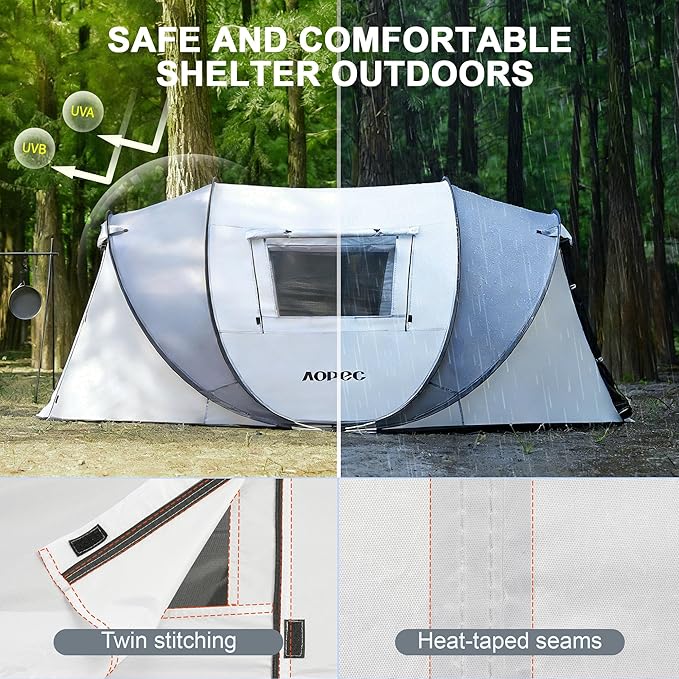 Pop Up Camping Tent, 2/4/6 Person Instant Tent Waterproof PU4500mm, Spacious Ventilated Camping Tent with Front Porch, Quick Setup Lightweight Portable for Outdoor Camping Hiking Beach