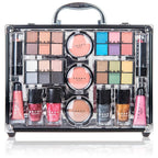 SHANY Carry All Trunk Makeup Train Case with Re-usable Aluminum Beauty Storage Organizer Case. Make up Set with Eye palettes, Blushes,Face Powders, Manicure, Pedicure and Cosmetics Brushes. GIFT SET
