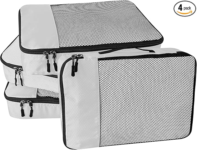 WTREE 4-Piece Packing Cubes Travel Accessories Set for Suitcases - Luggage Organizer Bags with Double Zipper - Mesh Top - Small - Beige