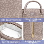 Fit & Fresh Bloomington Lunch Bag for Women - Insulated Large Lunch Box for Work with Containers, Leak-Resistant, Stain-Resistant, Zipper Closure, Mocha Feline Fine
