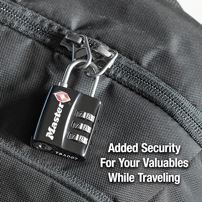 Master Lock 4680DBLK TSA-Approved Luggage Lock, 1-3/16-in. Wide, Black (Pack of 2)