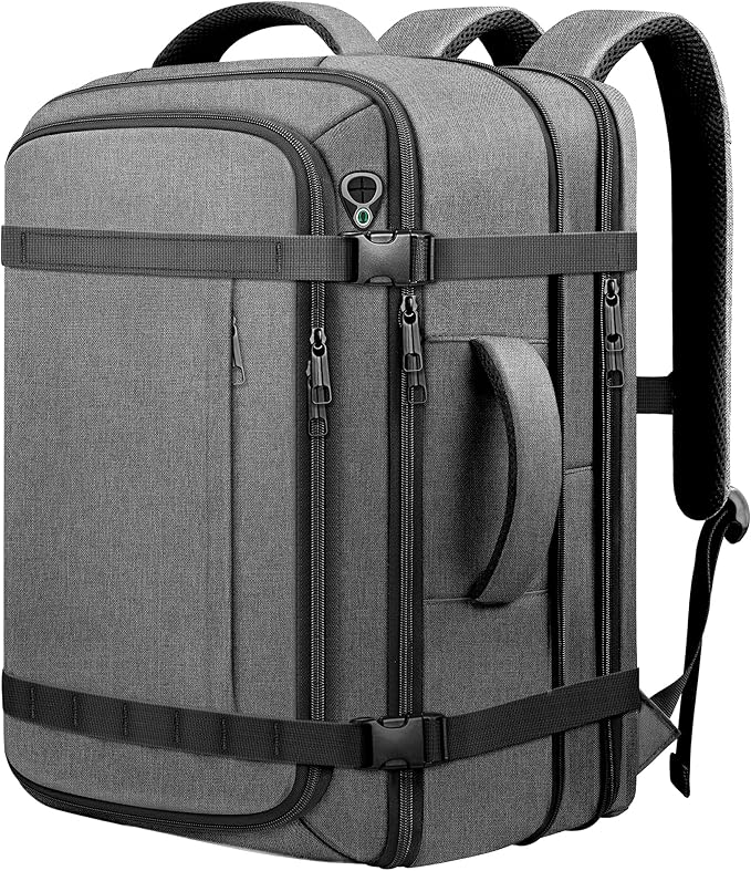 Spacious Carry On Backpack,Expandable Large 1-7DAYS Capacity Travel Backpack with Cable Access Port,Fits 18.4" Laptop,Anti Theft Water Resistant Work Backpack for Men Women,Extended Travel Work,Grey