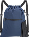 HOLYLUCK Men & Women Outdoor Sport Gym Sack Waterproof Drawstring Backpack Bag (Standard with width webbing, Navy Blue-1)