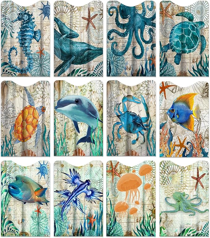 12 PCS RFID Blocking Sleeves, Credit Card Holder for Women Men Protect Cards Identity from Electronic Theft Travel Case Set (Marine Animals)