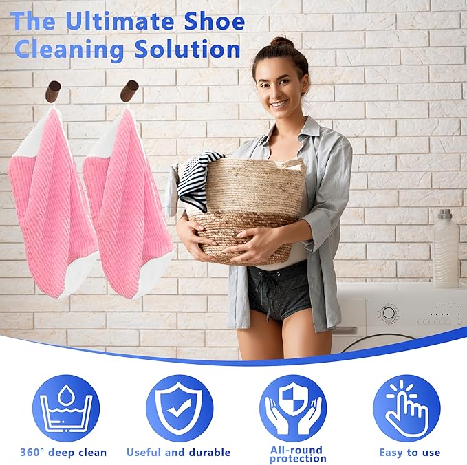 2Pcs Reusable Shoe Washing Machine Bag for Washer and Dryer:Free Up Hands, Prevent Deformation,shoe bag with Zipper Protection Design, Use for all Shoes,Sports Shoes(Yellow) (A-Pink)