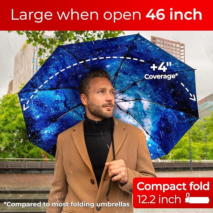 TUMELLA Inverted Windproof Umbrella, Large, Strong, Light, Portable, Automatic Reverse Folding Rain Umbrella, Durable Premium Grip, Fits Car & Backpack