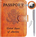 Airtag Passport Holder Cover Wallet RFID Blocking Leather Case Travel Essentials Luggage Accessories Travel Must Have(118#Claybank)