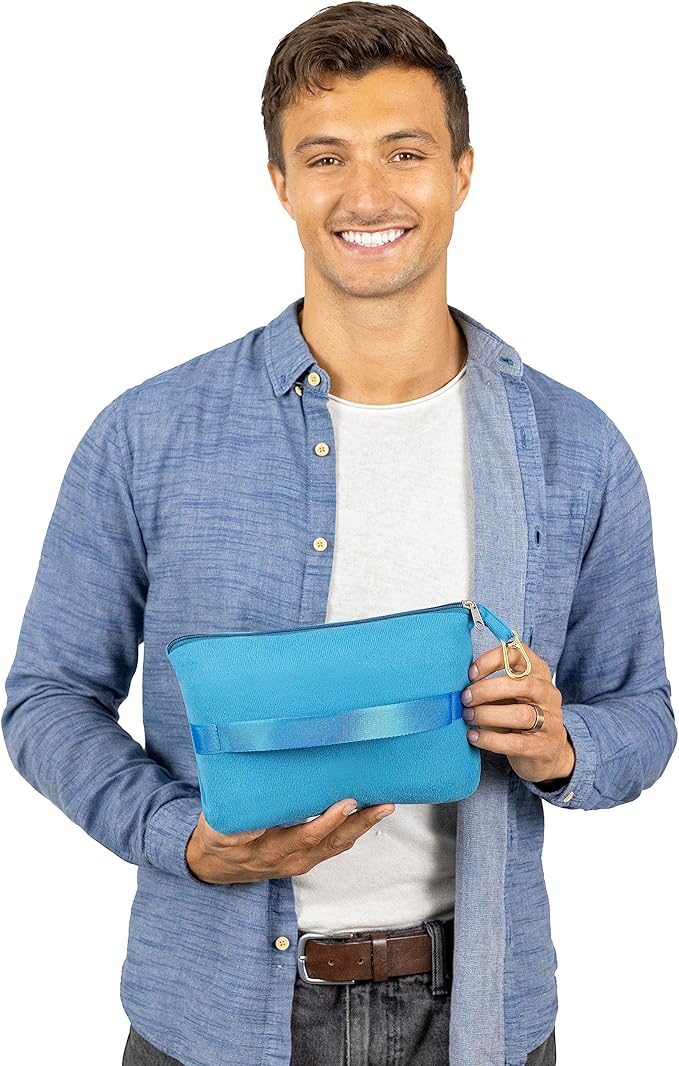 BlueHills Ultra Compact and Compact Light Travel Blankets for Two Value Pack Set of 2 – Airplane Travel Essentials Soft Flight Trips Throw in Portable Cases for Car Plane Travel Gifts – Teal Blue