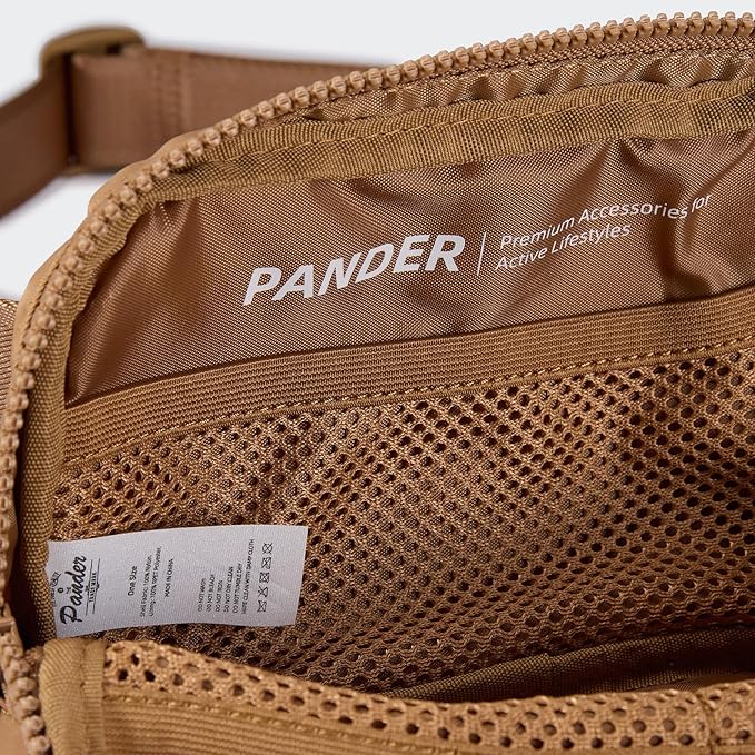 Pander Two Way Zipper Fanny Pack Nylon Everywhere Belt Bag for Women, Water Repellent Waist Packs, Crossbody Bags with Adjustable Strap (Caramel Brown).