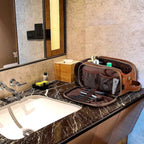 Elviros Travel Toiletry Bag Gift for Men，Mens Toiletries Bag Gifts Set Shaving Dopp Kit Water-resistant Bathroom Toiletries Organizer PU Leather Cosmetic Bags 2 Pack Brown