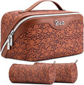 BOYATU Travel Makeup Bag Cosmetic Bags for Women: Large Capacity 3 Pcs Set Make up Bag with Compartments - Waterproof Vegan Leather Toiletry Organizer Bags with Handle (Z-61Brown)