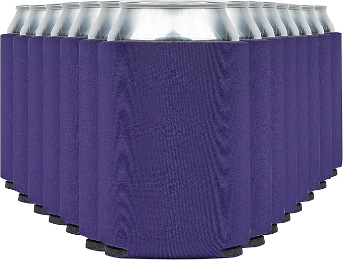 Blank Beer Can Cooler Sleeves (110-Pack) Soft Insulated Beer Can Coolies - HTV Friendly Blank Koolies in Bulk for Beer Cans & Bottles - Coolie Blanks for Vinyl Projects & Wedding Favors (Purple)