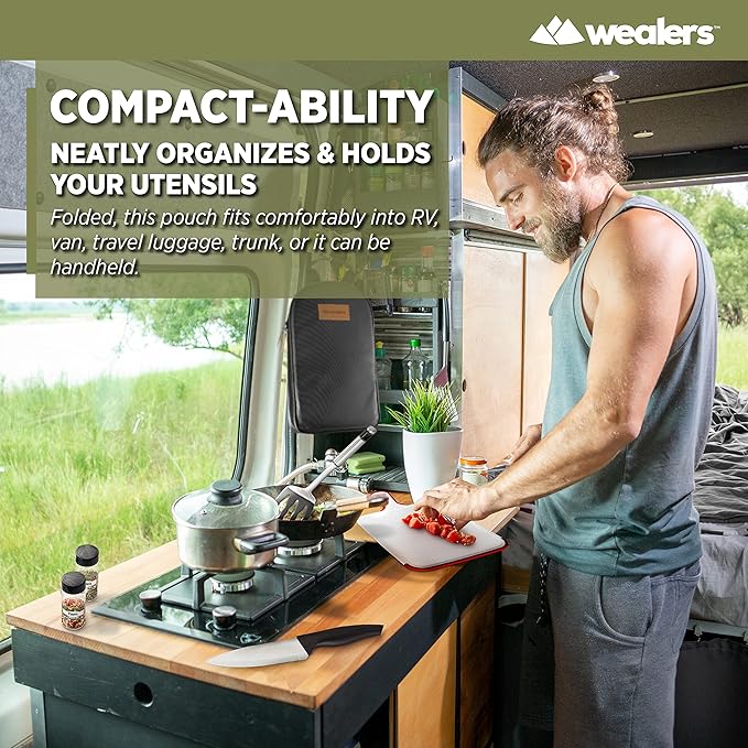 Wealers Camp Kitchen Cooking Utensil Set Travel Organizer Grill Accessories Portable Compact Gear for Backpacking BBQ Camping Hiking Travel Cookware Kit Water Resistant Case