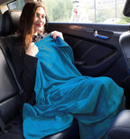 BlueHills Premium Soft Mini Plush Travel Blanket Value Pack Set of 2 - Airplane Travel Essential Flight Blanket Throw in a case with Strap Compact for Car Plane Travel Gift –Pink and Teal Blue.