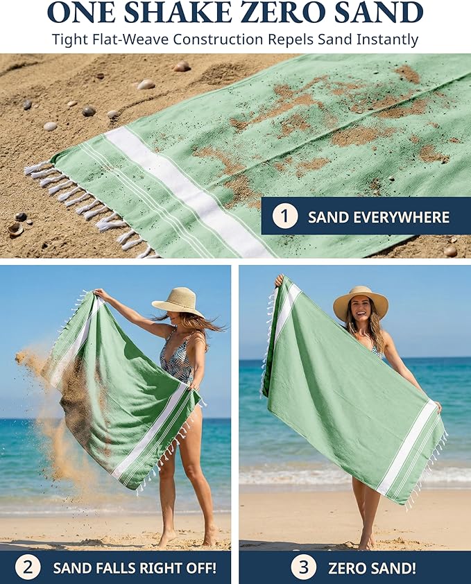 LANE LINEN Beach Towel - Pool Towels Oversized, Pre-Washed Extra Large Beach Towels, Sandless Beach Towel, Quick Dry Travel Towel, Large Pool Towel, 39"x71" - Jade Green