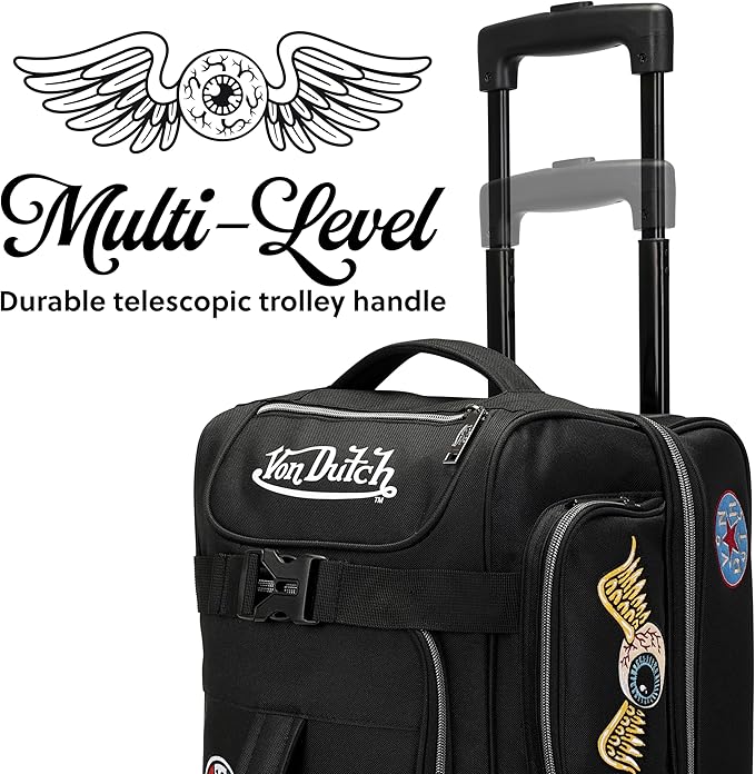 Von Dutch Signature Patch Checked 28-Inch Rolling Duffel with Telescopic Trolley Handle and Inline Skate Wheels