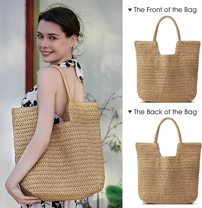 Straw Beach Bags for Women - Summer Woven Tote Bag Shoulder Handbags, Large Beach Bag for Women for Holiday