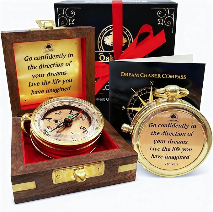The Dream Chaser Compass - Go Confidently -2026 Unique Graduation Gifts for Him, College, High School, Cool Birthday Gift Idea for Son, Boys, Motivational Greeting Card Included