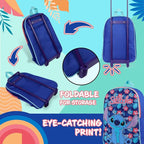 Disney Stitch Girls Suitcase, Foldable Trolley Bag 15.35” x 10.63” x 3.94”