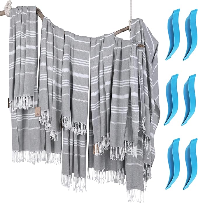 6 Packs Turkish Beach Towel Bathroom Bath Towels Set Bulk Soft Cotton Extra Large Sand Resistant Fast Drying Compact Packable Lightweight Sandrpoof Repellent Anti Repels Foldable Chamois
