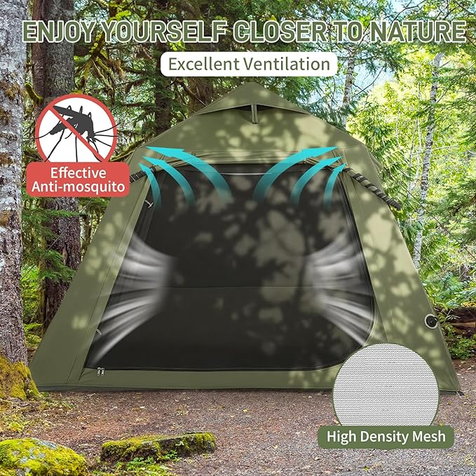 VINGLI Inflatable Camping Tent, All-Weather Inflatable Hot Tents with Stove Jack, Blow Up Tent for Camping with Mesh Doors & Windows, Inflatable Air Tents for Camping Adult