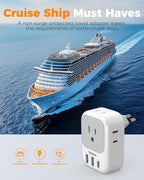 TESSAN Brazil Plug Adapter 2 Pack, 7 in 1 US to Brazil Power Adapter with 3 USB Ports (1 USB-C PD 20W Port) 4 American Outlets, Type N Travel Adaptor for USA to Brazilian