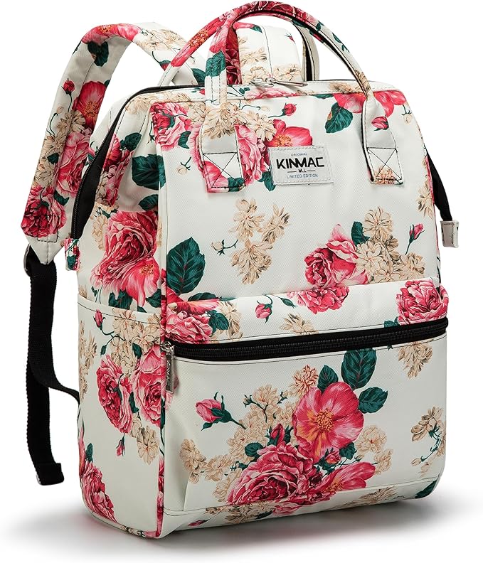 Kinmac Laptop Backpack for Women and Men, Large Capacity Travel Backpack for 15.6 inch Laptop Computer (Peony)