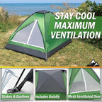 2 Person Camping Tent with Rain Fly and Carrying Bag – Lightweight Outdoor Pop Up Tents for Camping Essentials, Music Festivals, Backpacking, Hiking, or Beach Shelter by Wakeman Outdoors